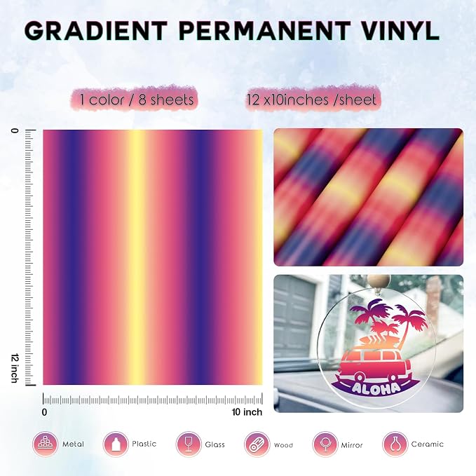 Tintnut Gradient Permanent Vinyl 8 Pcs12x10in Purple Orange Adhesive Vinyl |