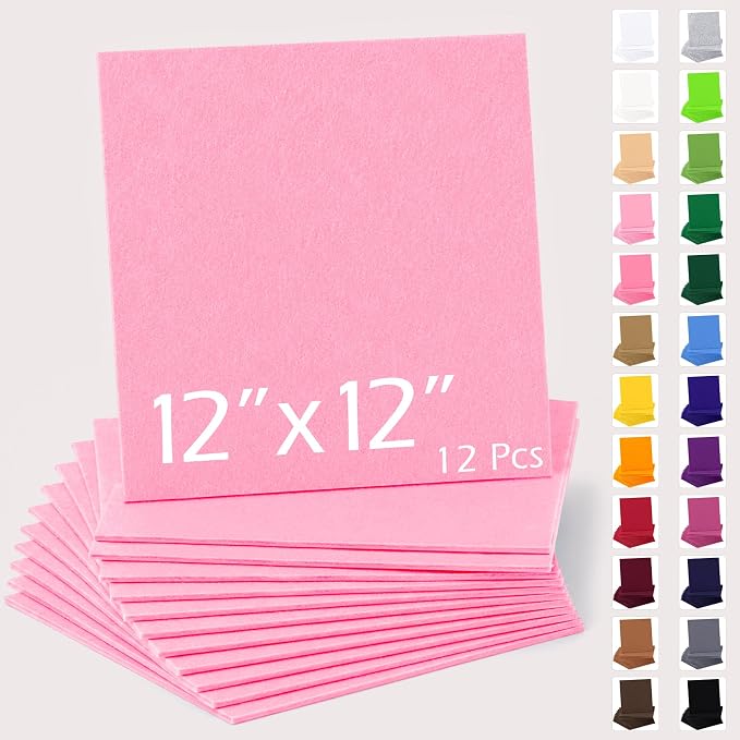 12" x 12" Felt Sheets for Crafts, 2mm Stiff Felt Fabric, Light Pink