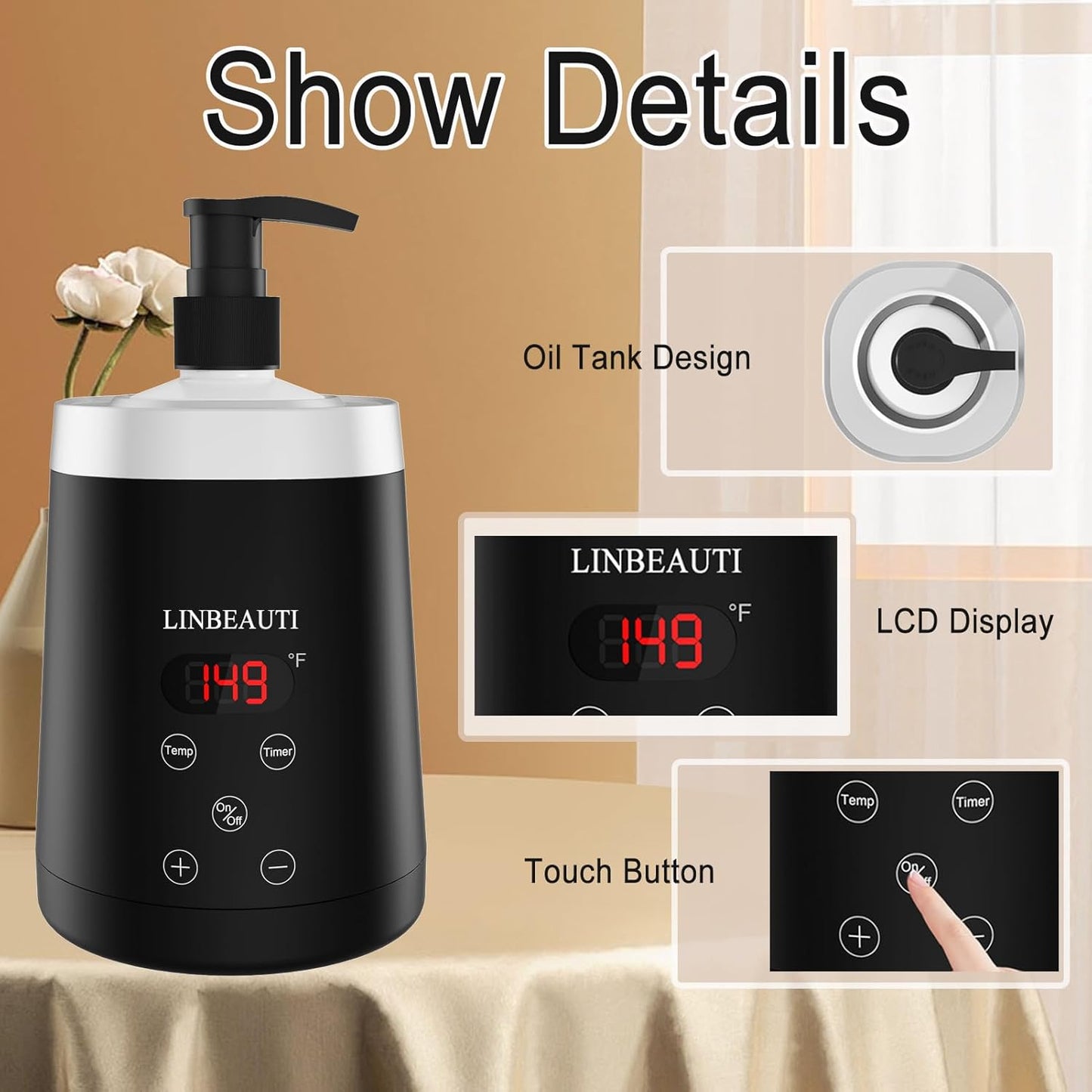 Massage Oil Warmer Bottle Professional Lotion Warmer for SPA, Automatic Oil Warmer Heated Oil Lotion Cream for Salon, Barber Shops, Home, with Two Oil Bottle Dispenser (black)