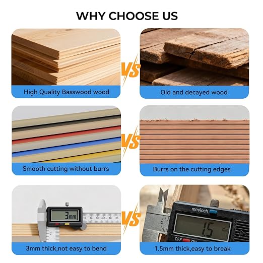 8 Pack Pre-Painted Colored Plywood Sheets, 11.7"x8.3"x1/8" Basswood