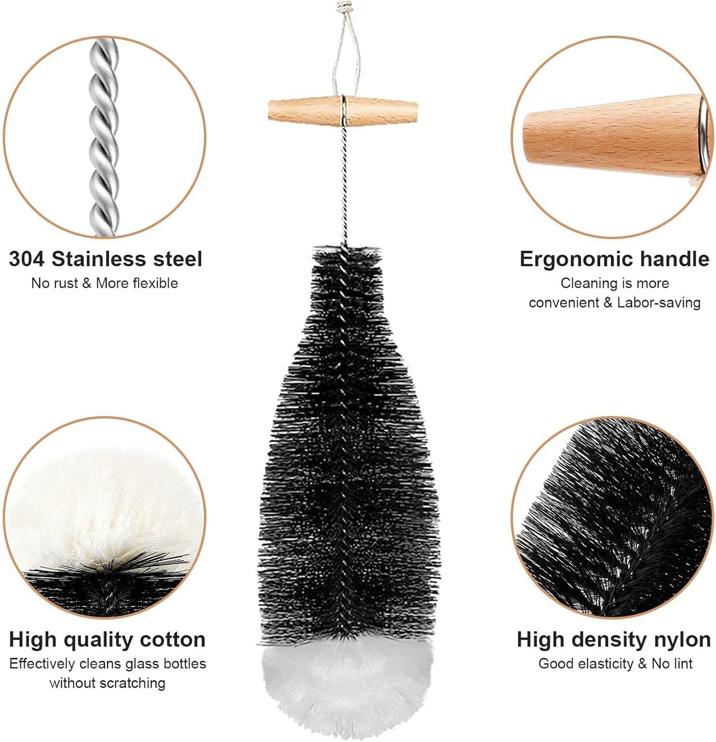 Bottle Cleaning Brush for SodaStream，Nylon Bristles，Wooden Handle，Gentle Anti Scratch，Long Handle Bottle Washer for SodaStream Water Bottles