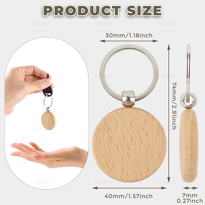 AUEAR, Blank Wooden Key Chain Wood Keychain Key Ring Key Tags Personalized EDC