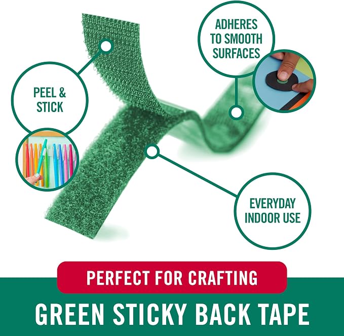 VELCRO Brand Colors | Green Sticky Back Tape | 10ft Roll