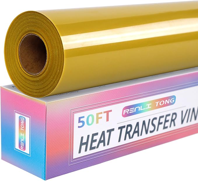 RENLITONG Gold Iron on Vinyl 12Inch by 50ft Roll Heat Transfer Vinyl