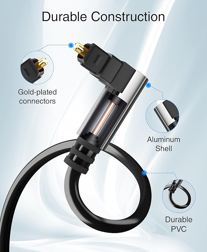 BlueRigger Optical Audio Toslink Cable - 15FT (90 Degrees Optical Cable for Soundbar, 360 Degree Rotatable Right Angle, S/PDIF Digital Toslink) - Fiber Optic Compatible with HDTV, Game Console, DVR