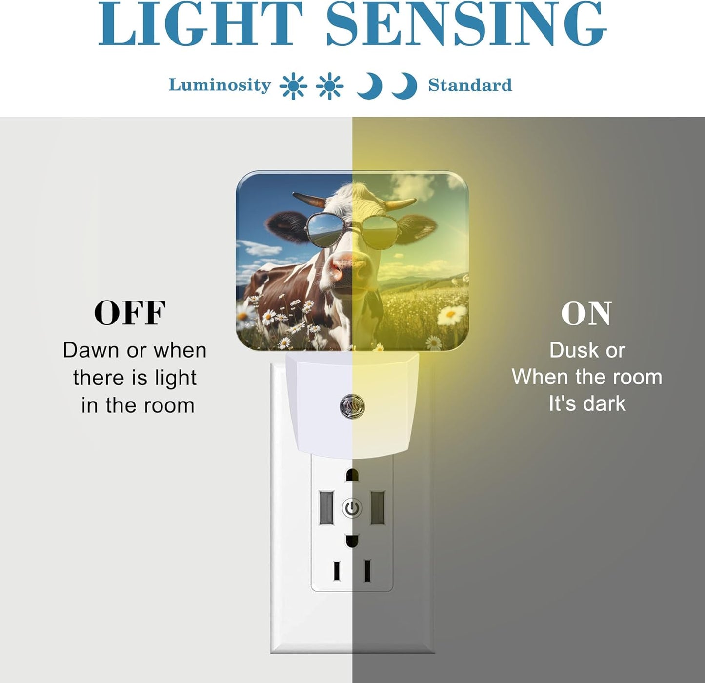 Cool Cow with Sunglasses Plug in Night Lights, Cute Cow Nightlight Plug Into Wall Dusk to Dawn Sensor for Kid Girls Boys Women Men Bedroom, Hallway, Kitchen, Bathroom, Stairs Decor