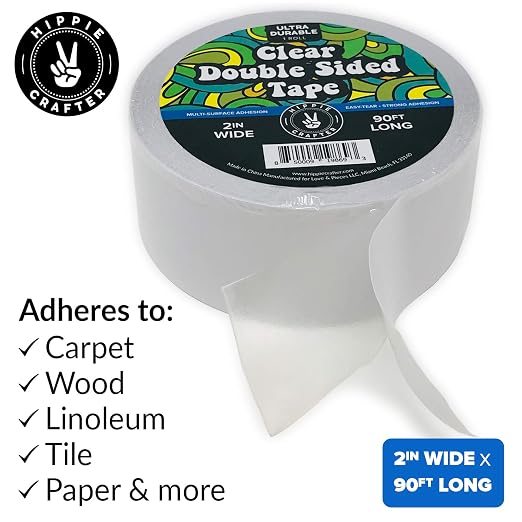 HIPPIE CRAFTER Clear Double Sided Tape, 2 Inch Wide Heavy-Duty Adhesive