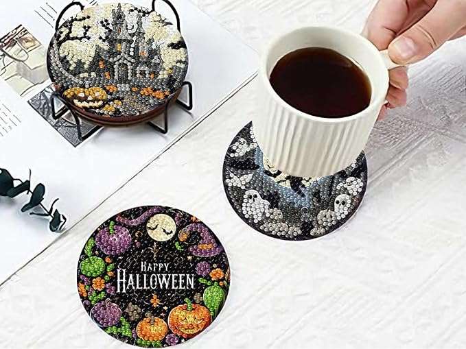 8 PCS Halloween Diamond Art Coasters Kits Diamond Painting Coaster | Diamond