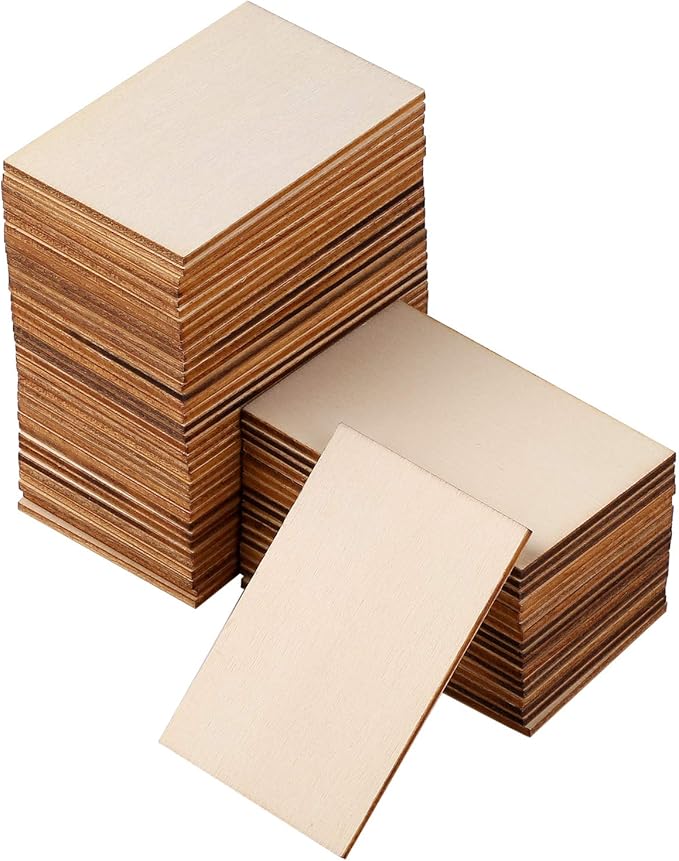 Ruisita 100 Pieces 2 x 3 Inches Unfinished Wood Pieces Rectangle Blank Sharp