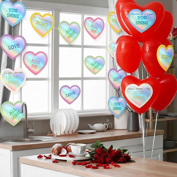 TaoBary 24 Pcs 7.08 Inch Large Heart Cutouts Shiny Iridescent Valentine's Day