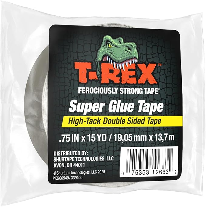 T-Rex Double Sided Super Glue Tape, 0.75" x 15 Yards, 1 Pack