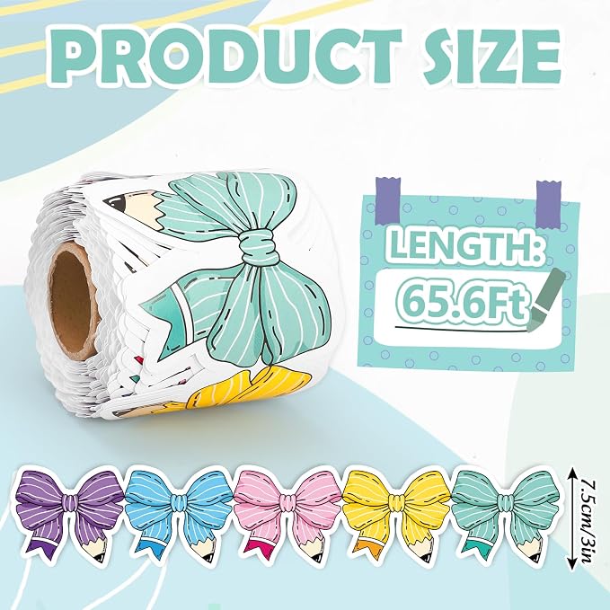 FYSUIMU 65.6 Ft Pencil Bow Bulletin Board Border Pastel Colorful Pencil