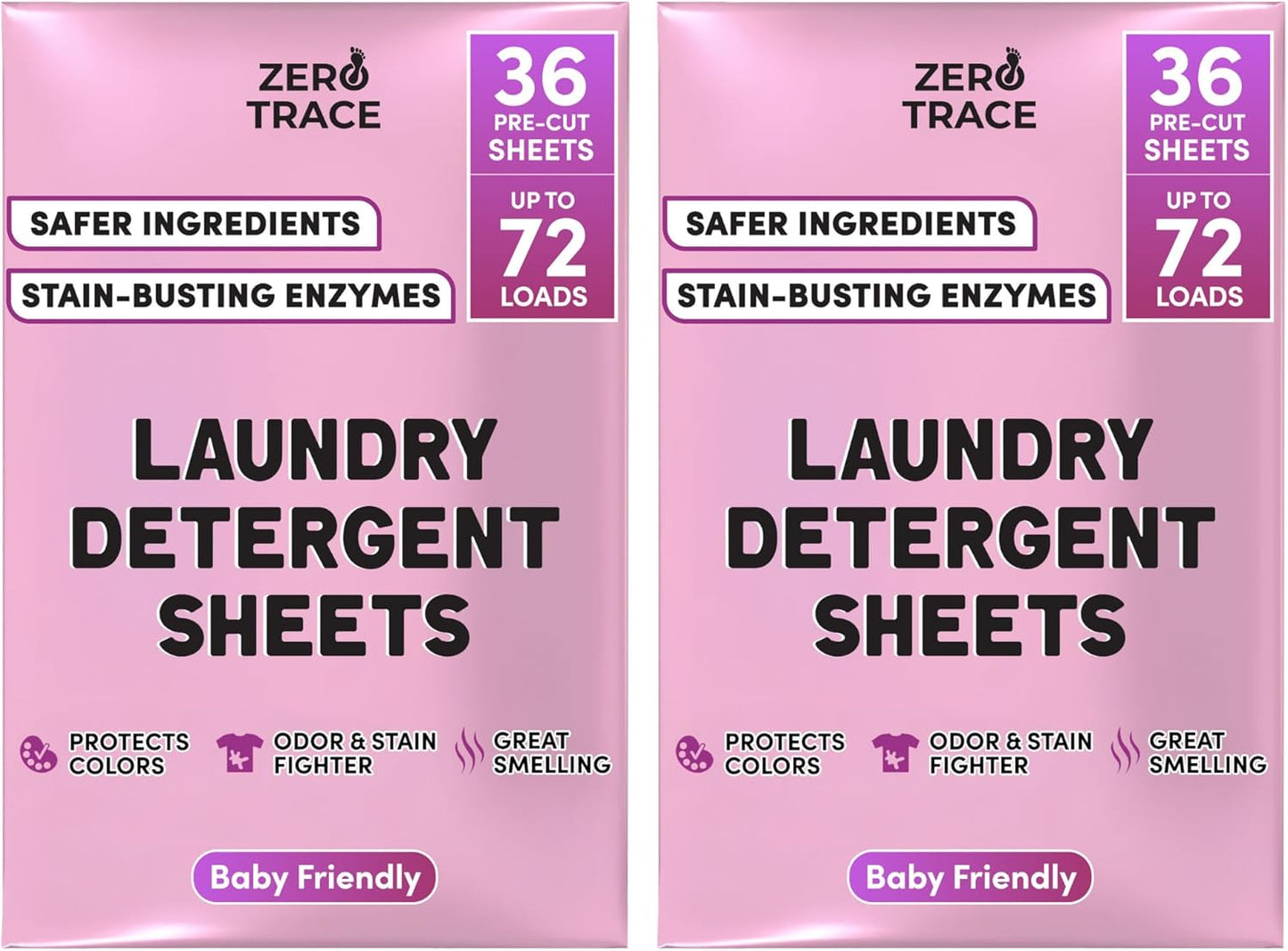 Zero Trace All Natural Baby Laundry Detergent Sheets - Powerful Eco-Friendly Travel Laundry Strips for Sensitive Skin (144 Loads 72 Sheets)