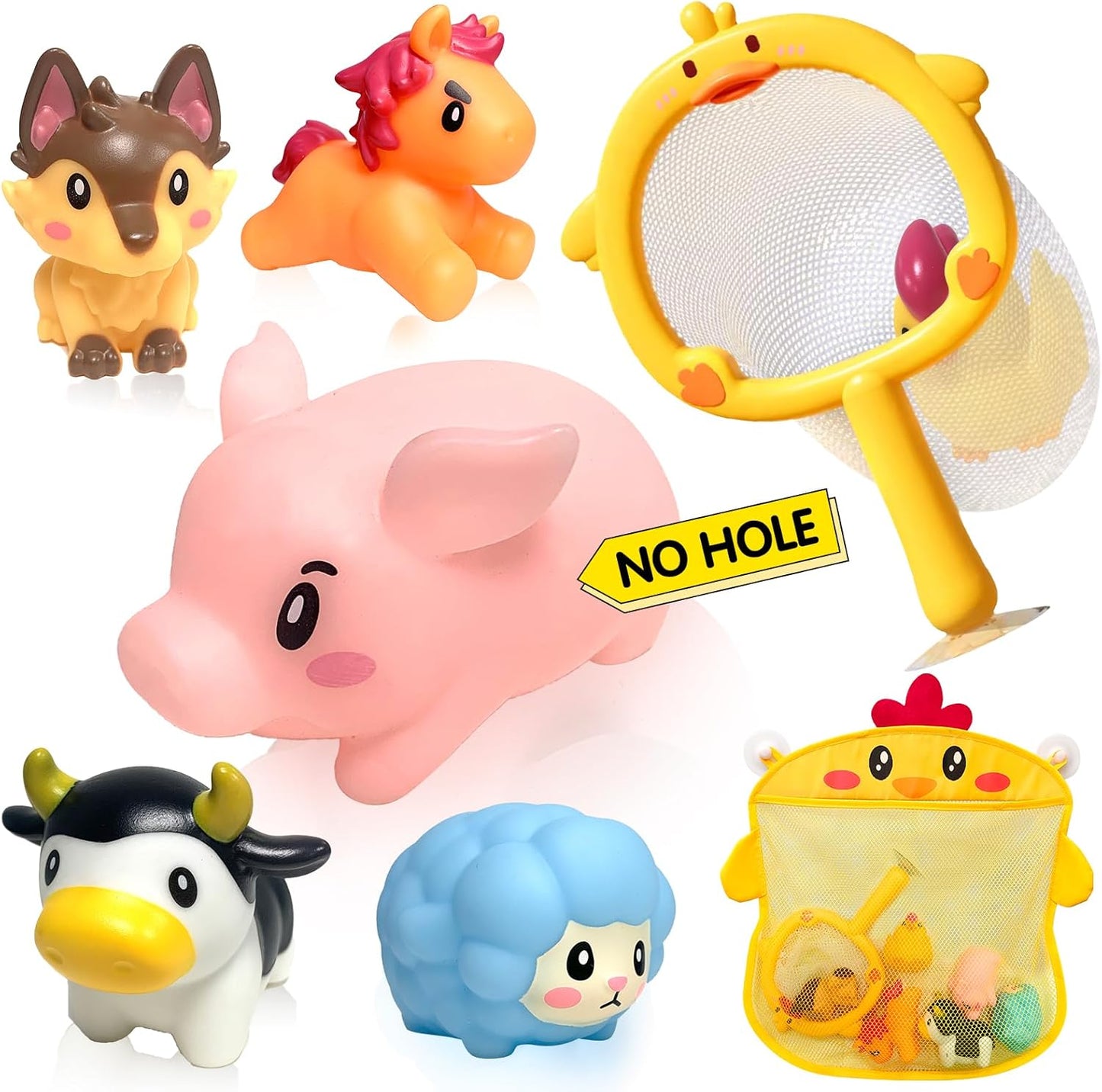 No Hole Mold Free Bath Toys for Toddlers 1-3, Animal Water Toys for 6-12 Months Infants with Storage Bag, Soft Squeezable Water Toys for Babies and Toddlers, for Pool, Bathtub, Beach, Tub