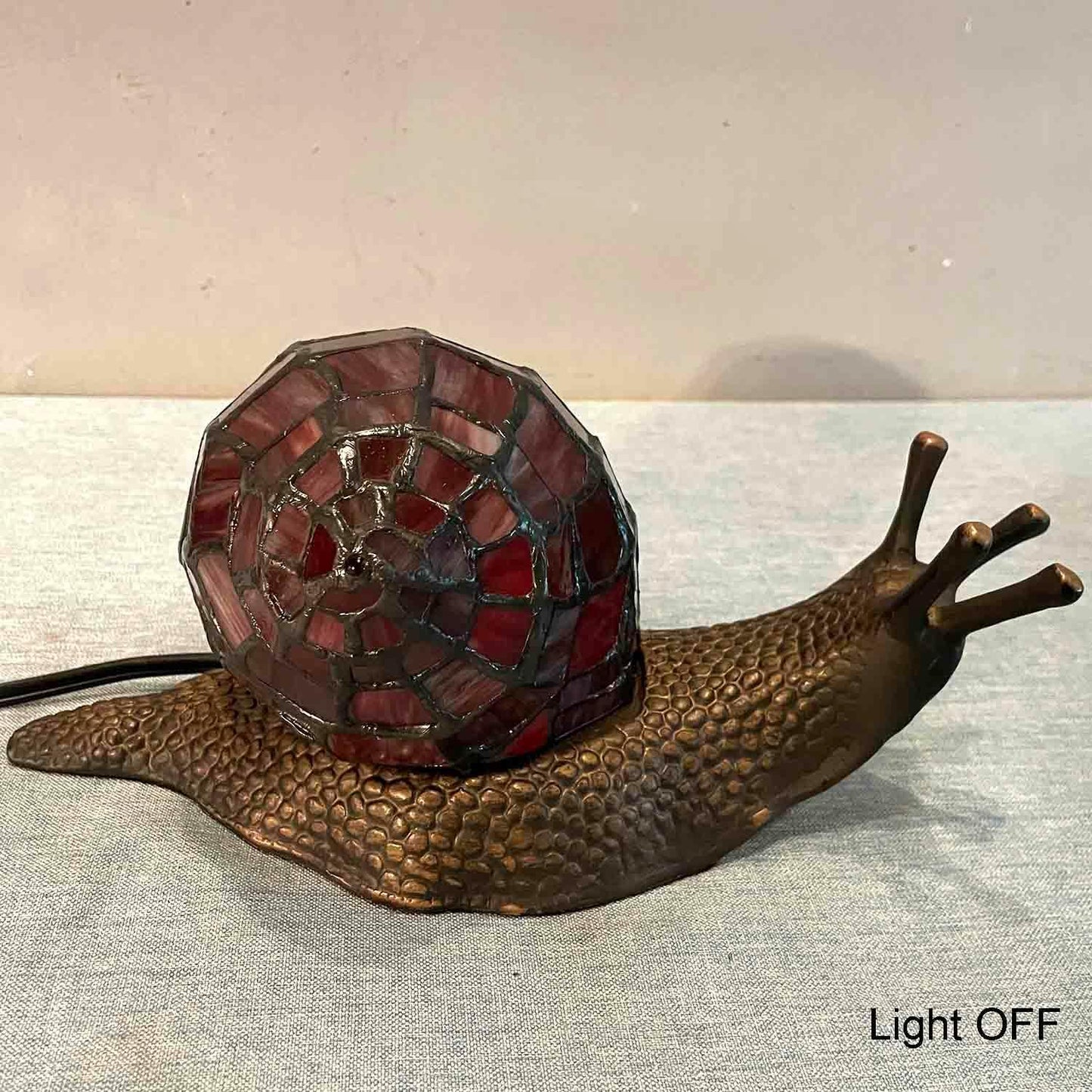Bieye L10989 Land Snail Tiffany Style Stained Glass Accent Table Lamp for Home Decoration (Red, 10" D x 5" W x 5" H)
