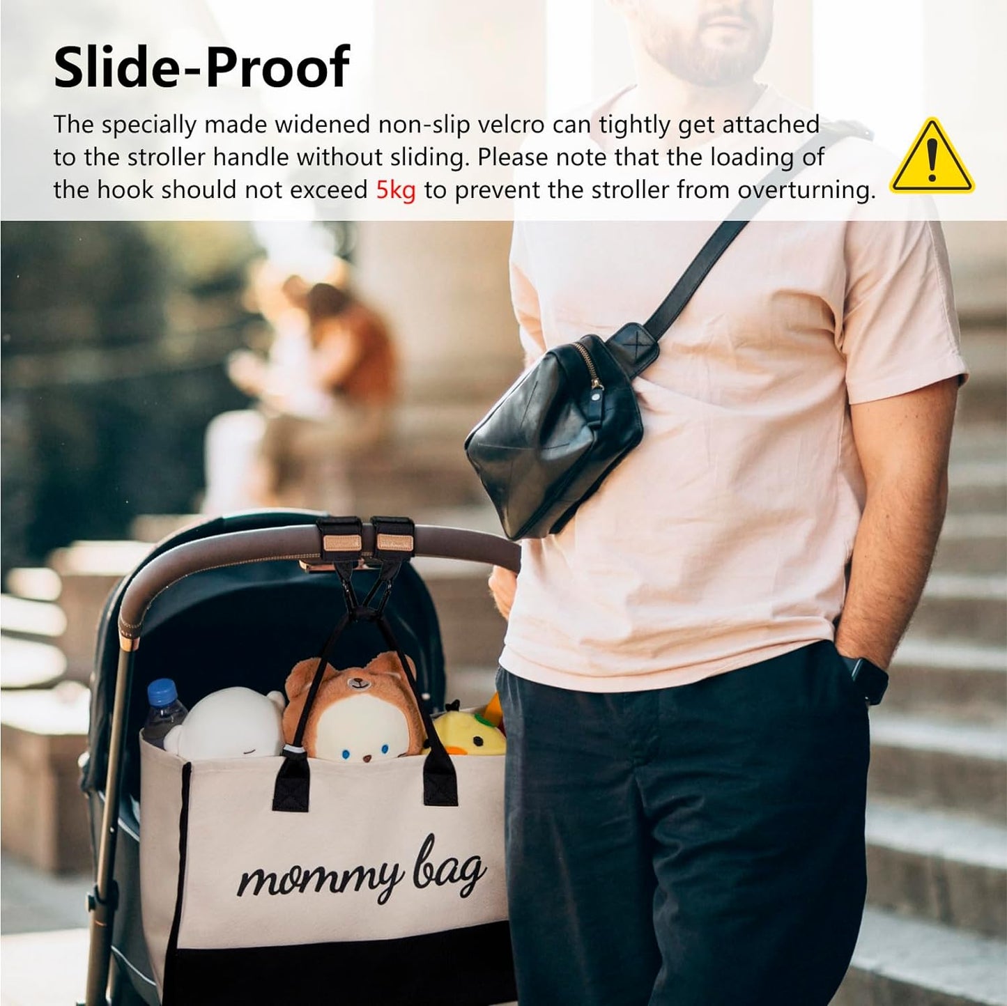 TOPDesign Universal Baby Stroller Organizer, Stroller Caddy with Detachable Mesh Bag & Heightened Insulated Cup Holders & Non-Slip Secure Hooks Accessories, Fits Most Strollers (Construction Trucks)