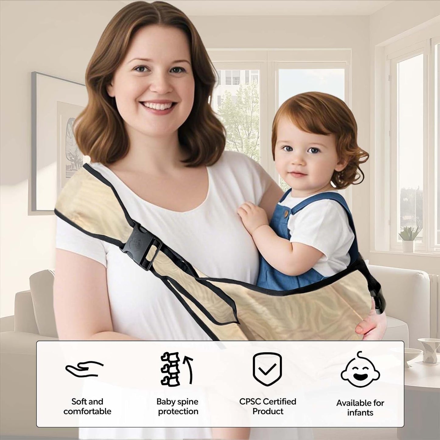 Baby Sling Carrier Toddler Carrier Boys Girls Newborn to Toddler Safety Adjustable Non-Slip Baby Half Wrapped Sling Baby -Carrying 8-35lbs Beige Zebra