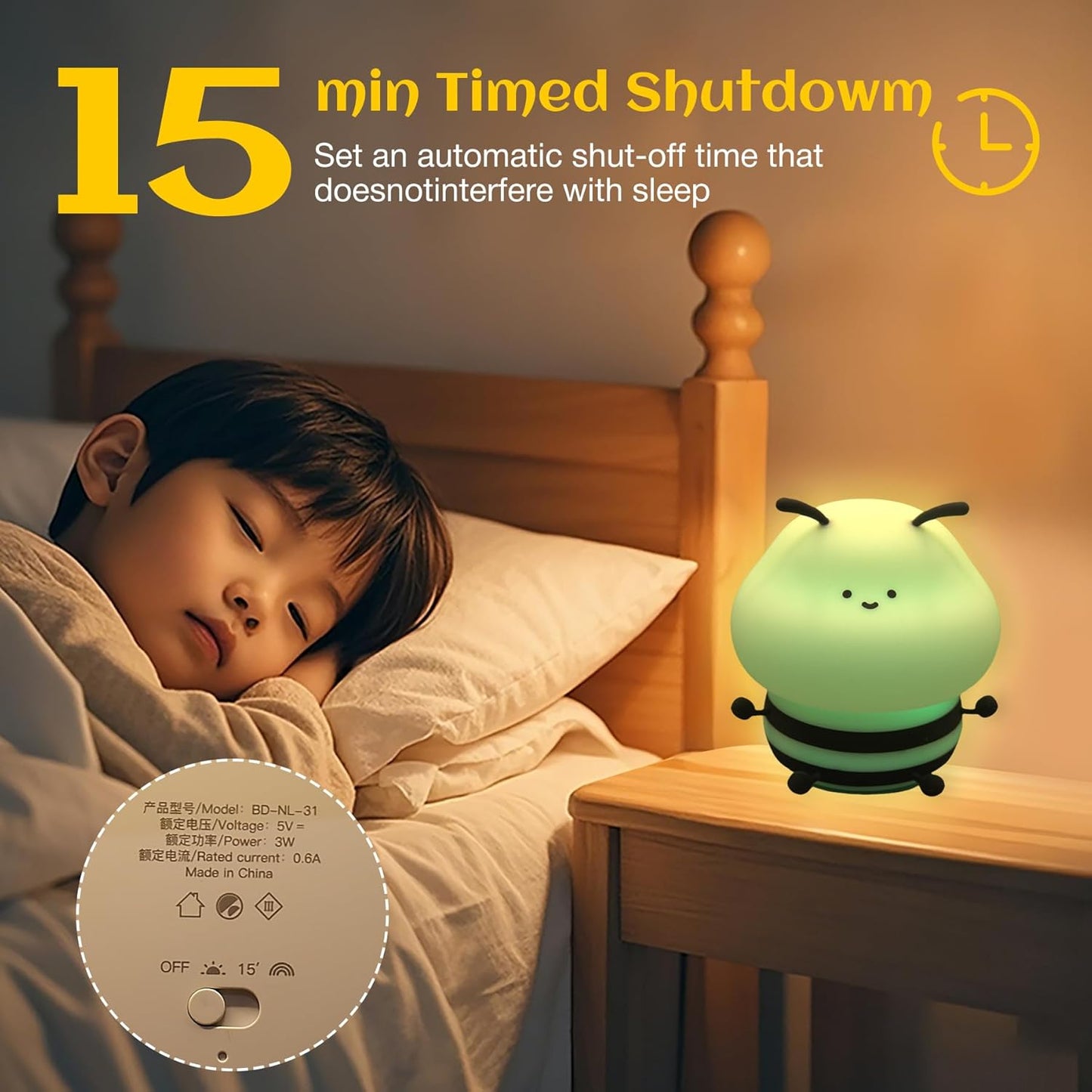 Bee Night Light For Kids, Squishy Lamp, Animal Night Light, 3 Levels Of Brightness,Kids Lamp Color Changing,7colors Kawaii Touch Lamps For Bedroom, portable Light, Nursery Nightlight, Baby Gifts