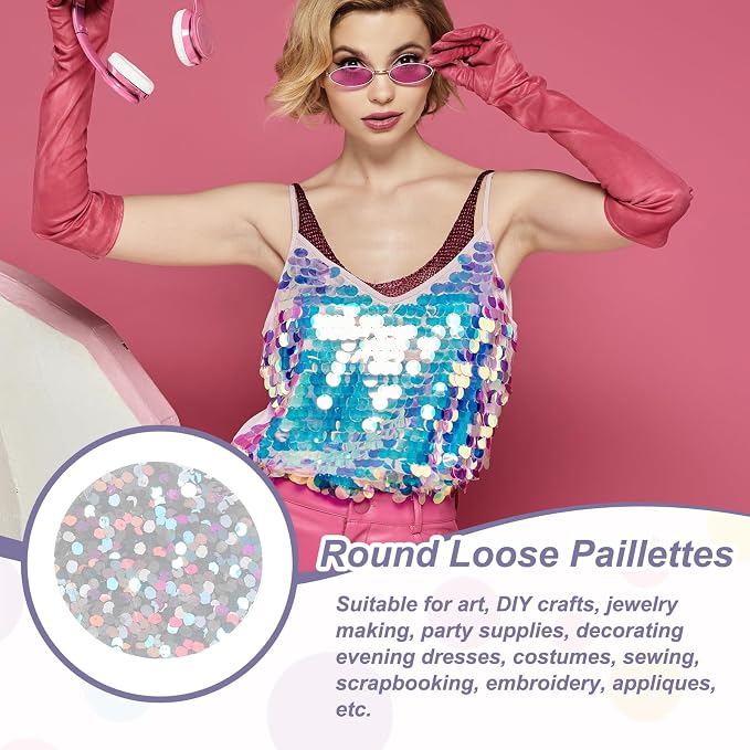 MECCANIXITY 700 Pcs Flat Round Sequins 15mm/0.6 Inch Loose Paillettes Craft
