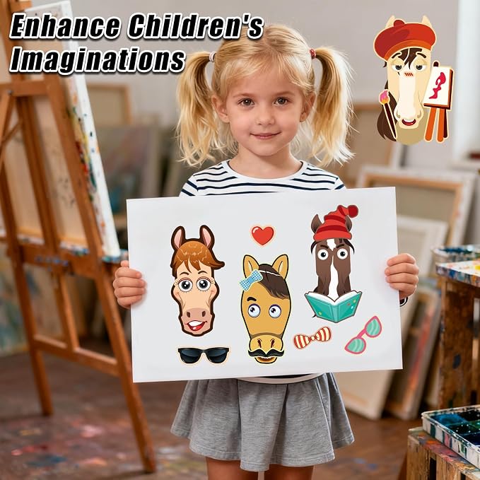 48 Sheets Create Funny Ponies Stickers, Make a Face Stickers