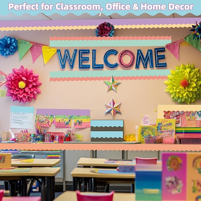 6 Rolls 196.8 Ft Pastel Bulletin Board Borders – Scalloped Classroom Summer