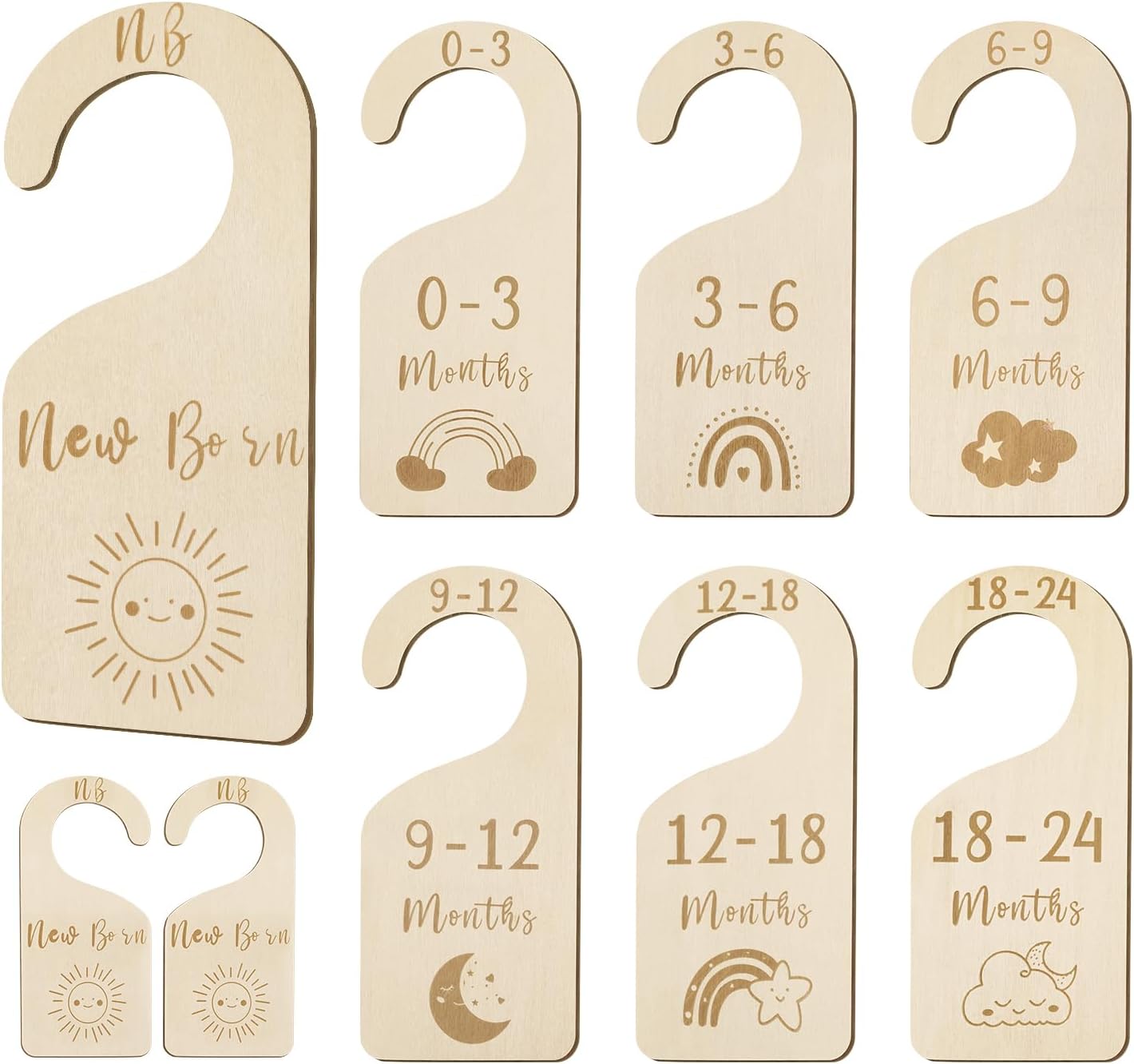 Baby Closet Dividers, Wooden Double Sided Nursery Clothes Size Separators for Newborn to 24 Months, Neutral, 7 Pcs