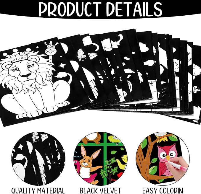 Zhanmai 48 Pcs Cute Animals Velvet Coloring Posters Felt Pages to Color Cute