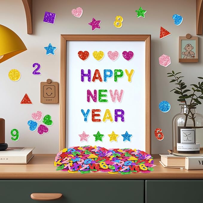 1568 Pcs Foam Letter Stickers Glitter, Self-Adhesive Glitter Alphabet Stickers