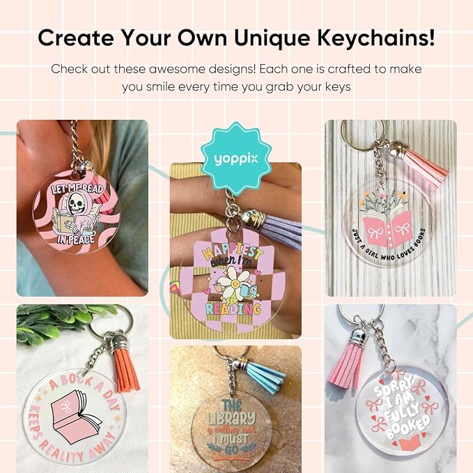 YOPPIX 140 PCS Acrylic Keychain Blank Set, Book Double-Sided UV DTF Stickers