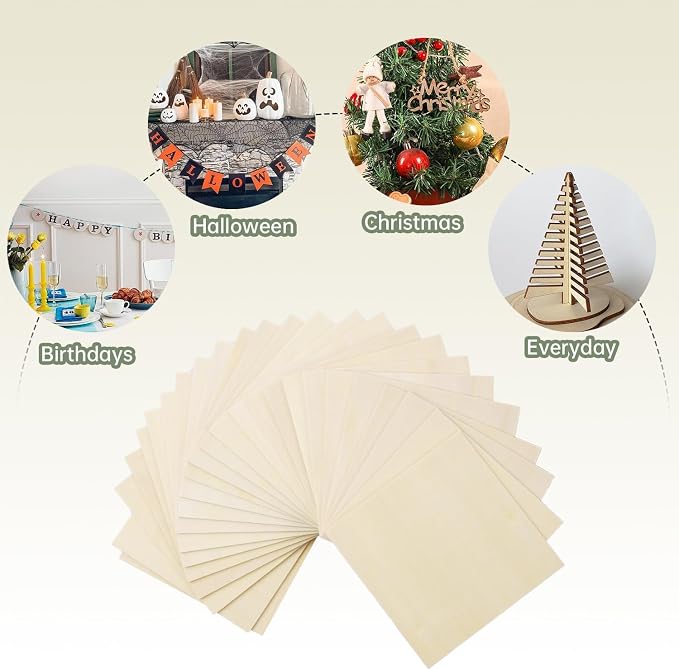 24 Pack Plywood Sheets, Unfinished Wood Boards Blanks