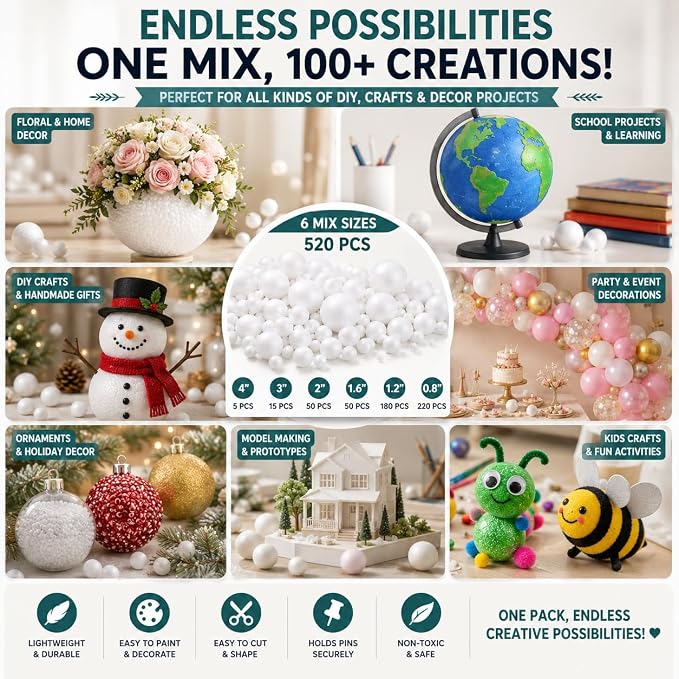 Evershine 520 Pack Craft Foam Ball Assorted