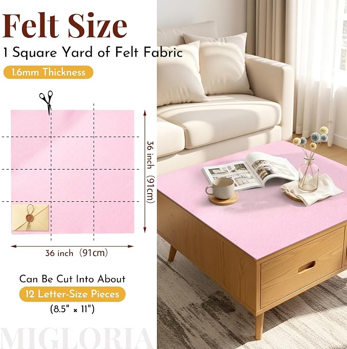 Large Felt Fabric Sheet 36 x 36 Inch, 1.6mm Thick | Soft nonwoven felt