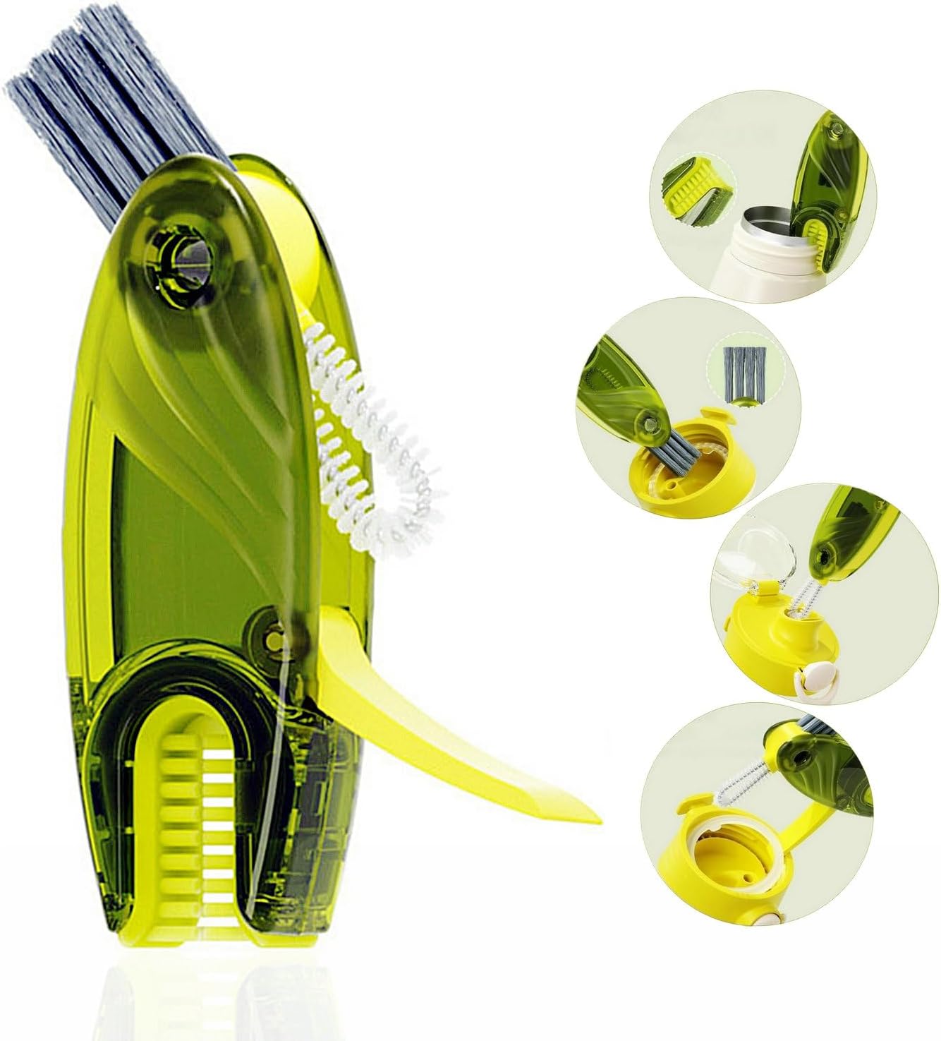 4 in 1 Cup Lid Cleaning Brush Set Multifunctional Bottle Brush Cleaner Tiny Bottle Cup Lid Brush Straw Cleaner Tools Mini Silicone Bottle Cup-Holder Cleaner with Hook Remover 1pc Blue
