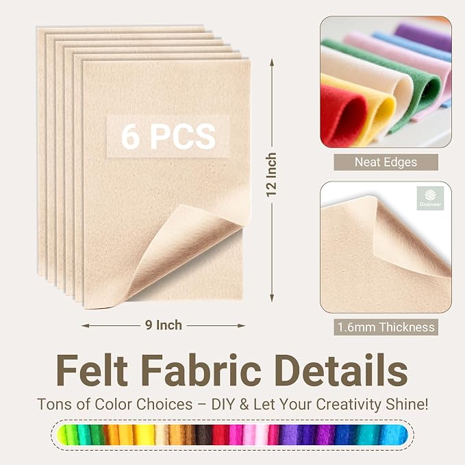 Nude Tones Soft Felt Sheets for Crafts, 1.6mm Thick, Kids' Crafts, DIY Projects
