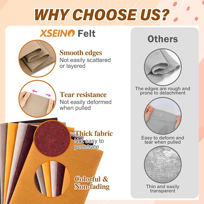 XSEINO 6 Rolls 12"x35" Large Felt Sheets, 1.4mm Thick Nonwoven Fabric