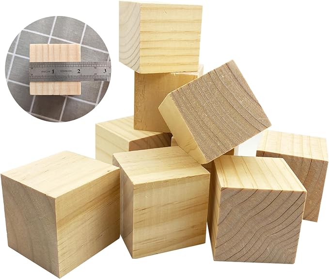 MUXGOA Wood Blocks for Crafts, 2 Inch Unfinished Wooden Cubes Natural Wood