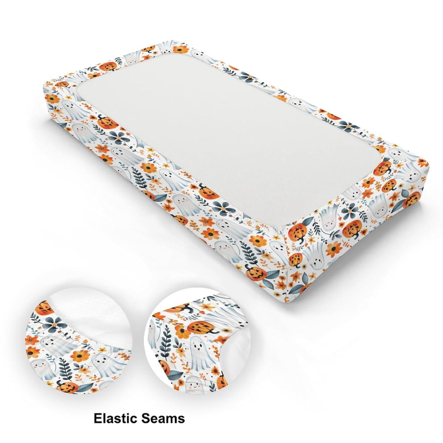 Halloween Pumpkin Flowers Floral Pattern Baby Changing Pad Cover, Unisex Fall Winter Holiday Nursery Diaper Changing Table Pad Mat Sheet for Boys Girls-16x32