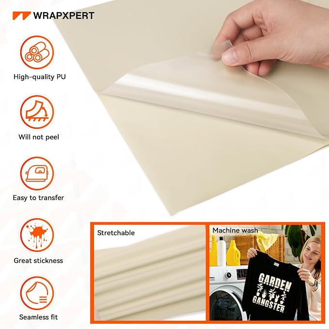 WRAPXPERT Cream HTV Vinyl Rolls Beige Heat Transfer Vinyl 12''x5ft Iron on Vinyl