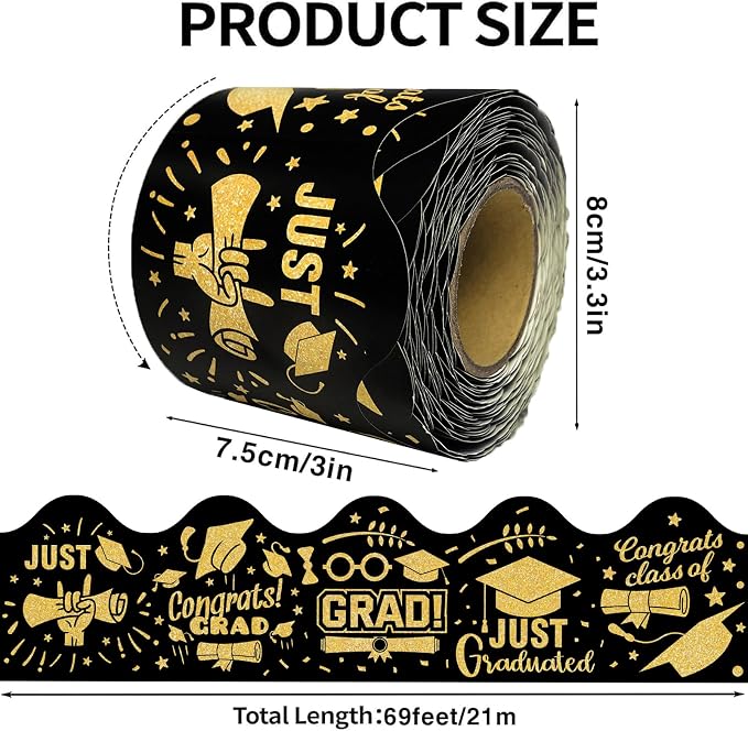 69 Feet Graduation Bulletin Board Decorations Congrats Grad Black Gold