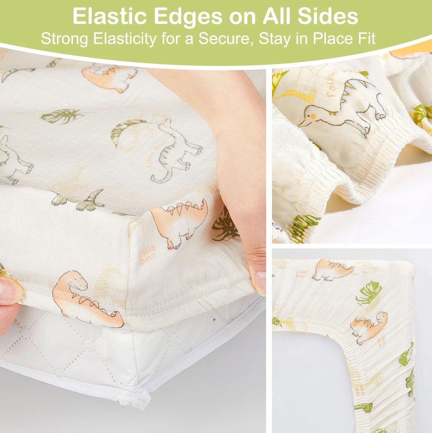Basumee Muslin Changing Pad Cover Waterproof 2 Pack Baby Changing Table Covers for Boys and Girls Soft Breathable Nursery Diaper Change Table Cover Pad Fits 32"x16", Green