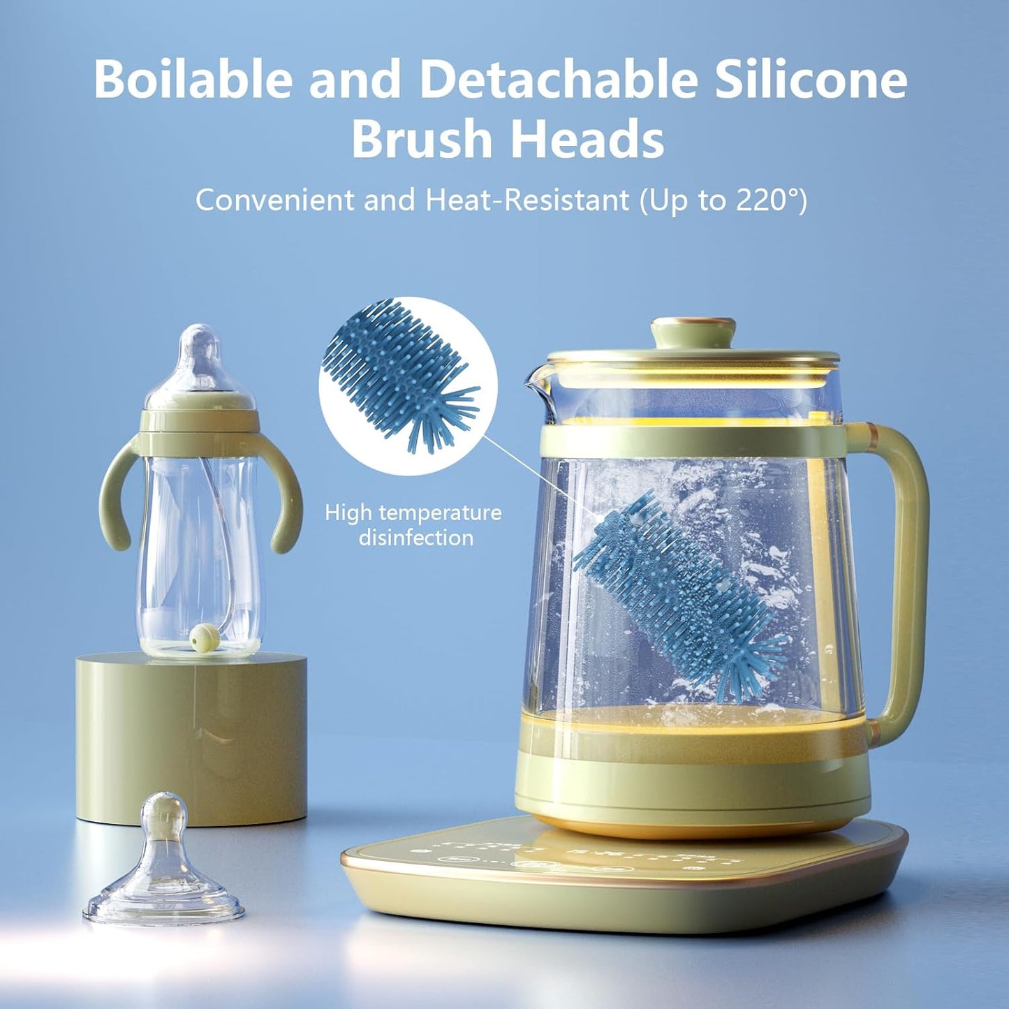 Silicone Bottle Cleaning Brush,Baby Travel Essential Bottle Brush Set, 3 in 1 Silicone Brush, Nipple Brush, Straw Brush