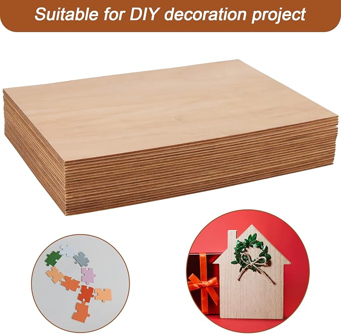 20 Pack 12 x 8 x 1/8 Inch Basswood Sheets, Rectangular Plywood Balsa Wood Sheet