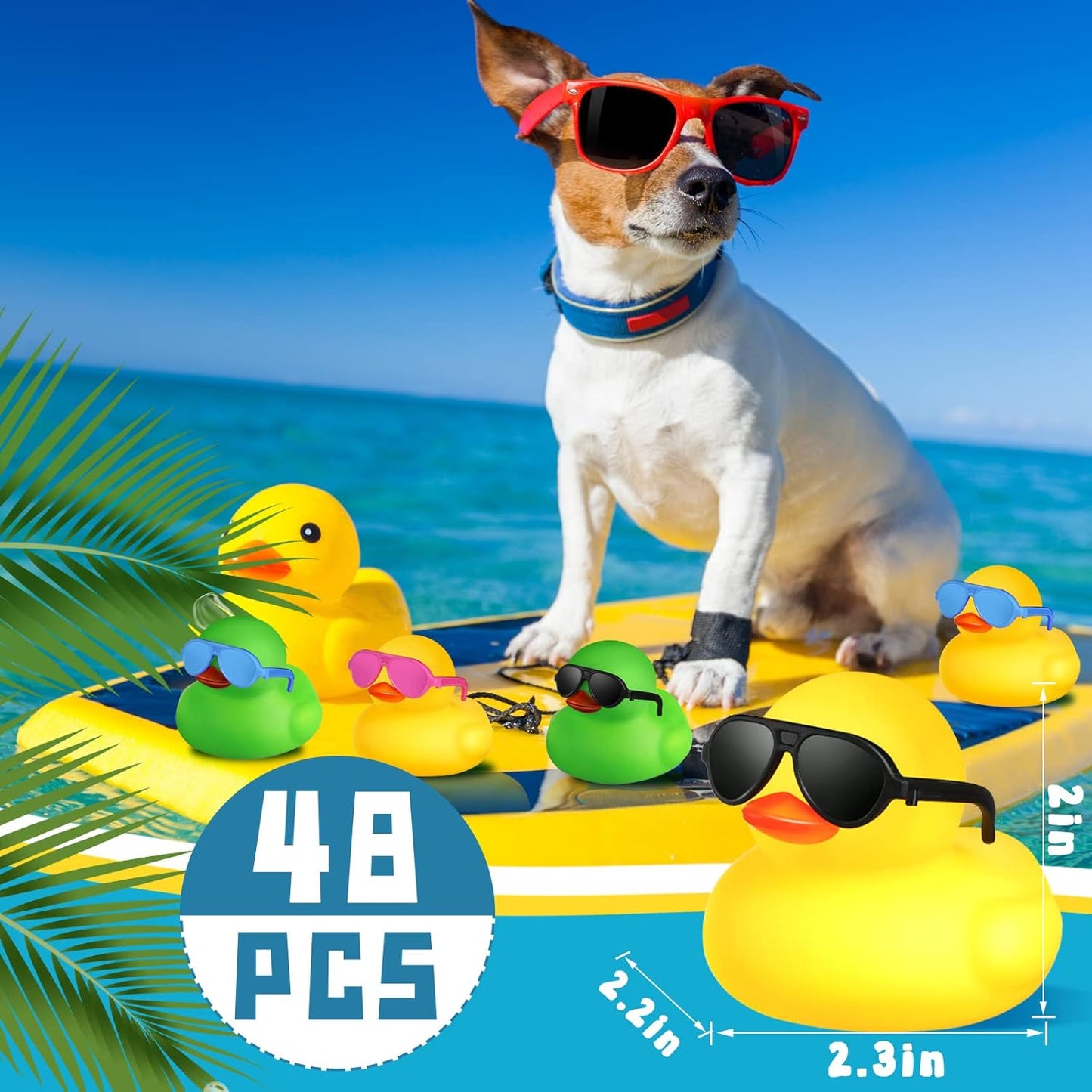 Chivao 48 Pcs Mini Rubber Ducks with Sunglasses in Bulk Small Duck Gift Bathtub Toys for Holiday Cruise Birthday Party Favor(Multicolor)