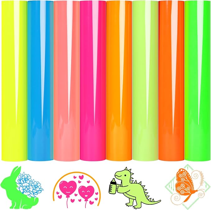 WRAPXPERT Neon HTV Heat Transfer Vinyl 8 Neon Vinyl Assorted Sheets 12x10In