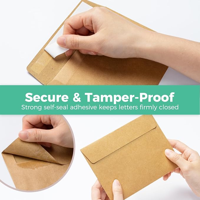 Ohuhu 4x6 Blank Brown Kraft Cards and Self-Seal Envelopes 100 Pack | 4"x6"