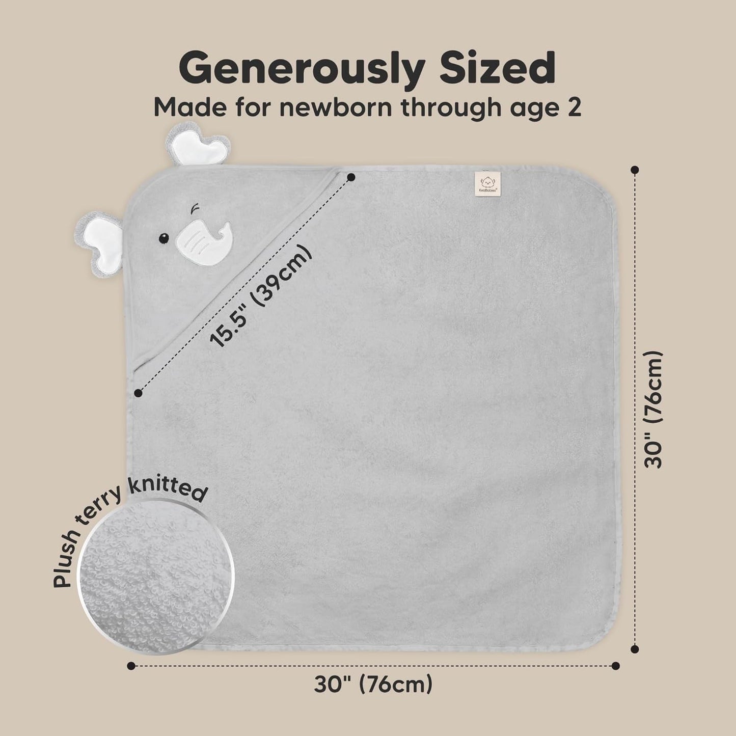 KeaBabies Hooded Baby Towel for Newborn - Viscose Derived from Bamboo Large Baby Bath Towels with Hood for Boys, Girls, Toddler, Extra Absorbent & Soft Newborn Bath Essentials (Elephant, Petite)