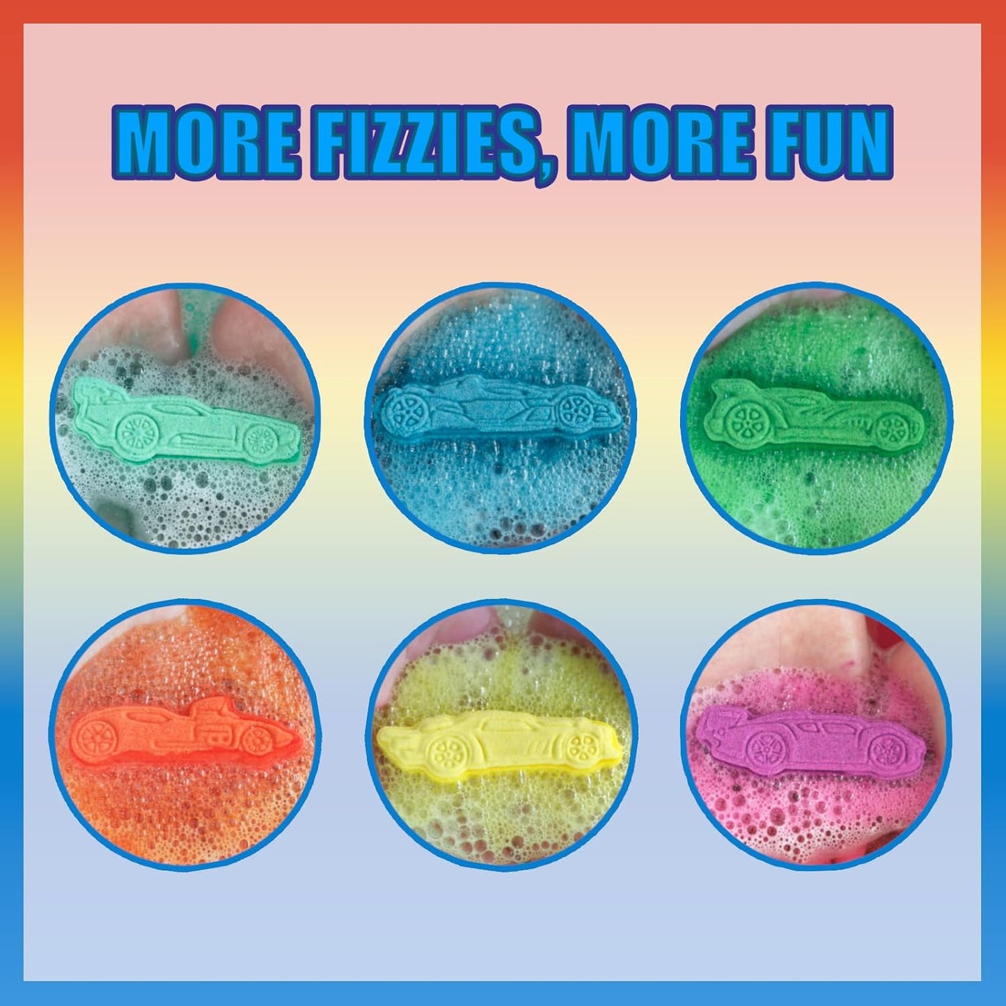 Hot Wheels 6 Piece Bath Bombs for Kids, Bubble Gum Scented, Bath Toys for Kids, Ages 3+, by Townley Girl