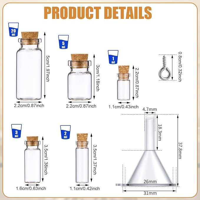 Sherli 45 Pcs Mini Tiny Glass Jars Small Bottles