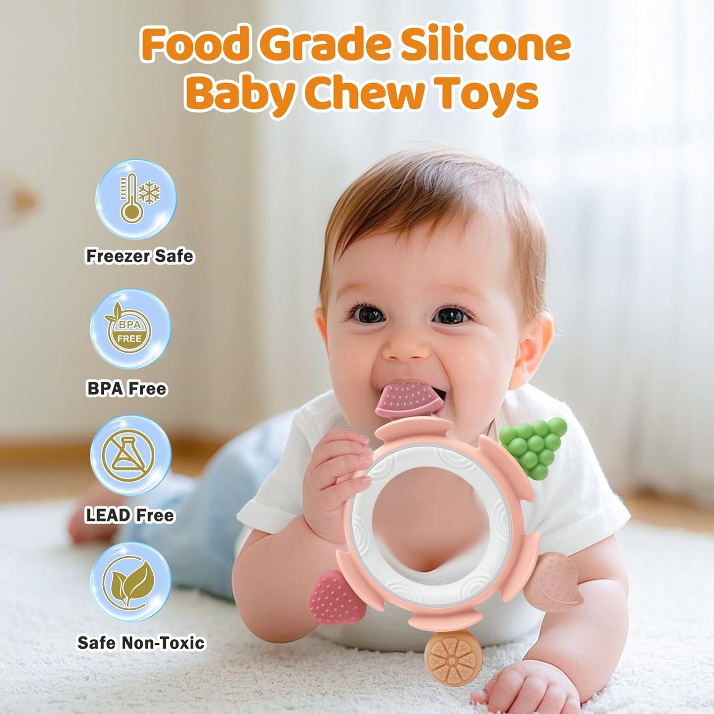 Baby Teething Ring Toy for 3–12 Months, Silicone Infant Teether for Sore Gum Relief, Soothing Sensory Chew Toy, Ideal Newborn Gift for Boys Girls Baby Shower, Birthday or Christmas, Pink
