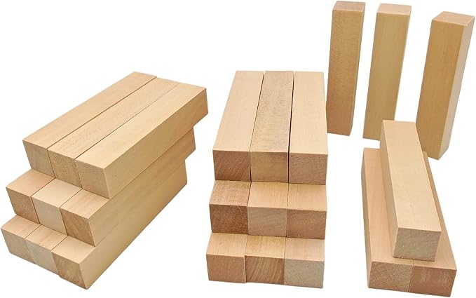 24Pcs Unfinished Basswood Blocks-0.8x0.8x4Inch Small Rectangular Wood Blocks